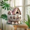 10pcs Easter Bunny Egg House Coffee Mug Hanging Ornament Acrylic 2D Flat Coffee Cup Decorative Pendant Kit for 2025 Easter Party