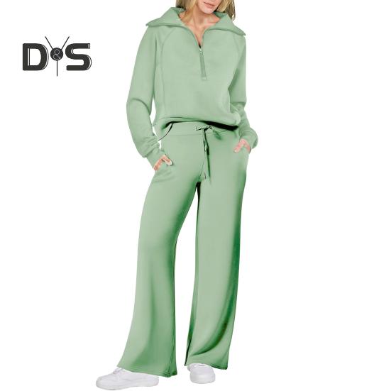 2 buc./set Toamna iarna Palton Pantaloni Costum rever Culoare uni Gros Lejer Culoare uni Fermoar Decor Maneca lunga Picior Lat Snur Talie elastica Dama