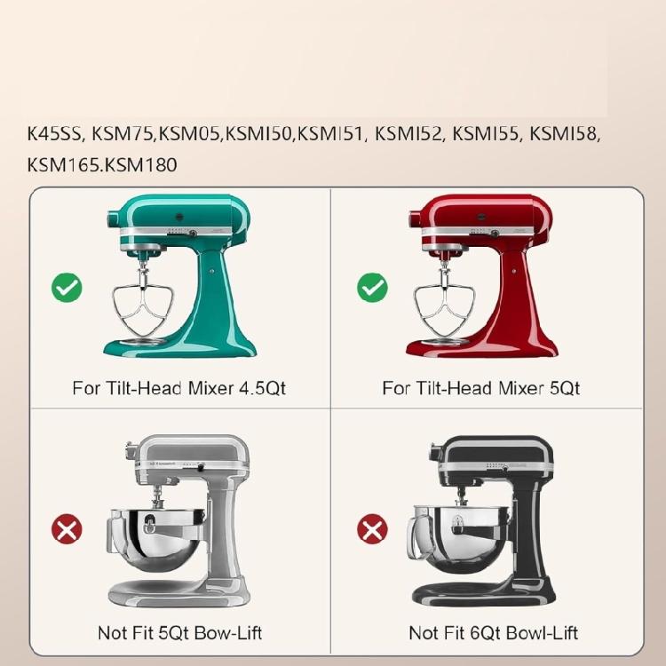 Dishwasher Safe Stainless Steel Beater Replacement for 4.5-5QT Stand Mixer Attachment Dishwasher Safe Accessories