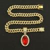 Ruby Oval Pendant, Large Buckle Cuban Chain Necklace, Men's Hip-hop Hip-hop Jewelry.