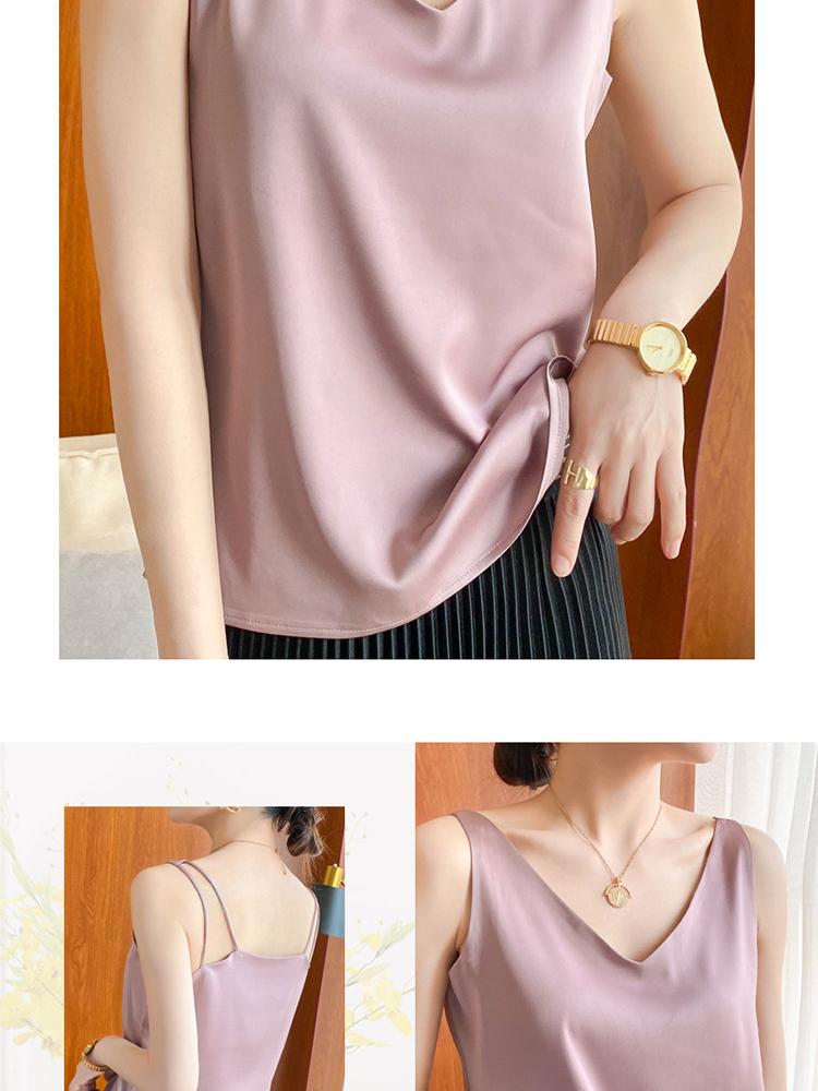 Canotta da donna con cinturino e scollo a V, canotta basic in seta senza maniche, canotta estiva femminile taglie forti
