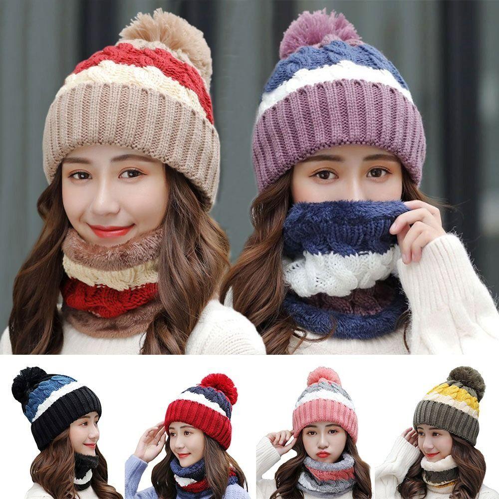 Coral Fleece Woolen Hat Soft Hooded Thermal Cap Fashion Cold Proof Scarf  School