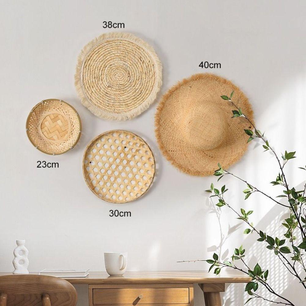 Handmade Straw Wall Ornament Boho Style Hanging Wall Plate  for Wall Door