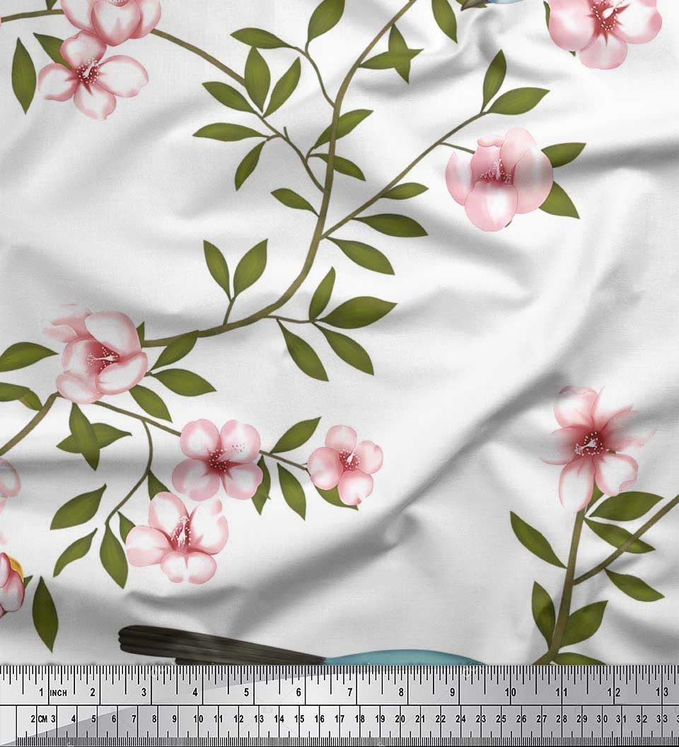 

Японська креп-атласна тканина Soimoi з принтом листя, квіти та голуби, 1 метр 42 дюйма 42 Inch Wide - Poly Crepe білий