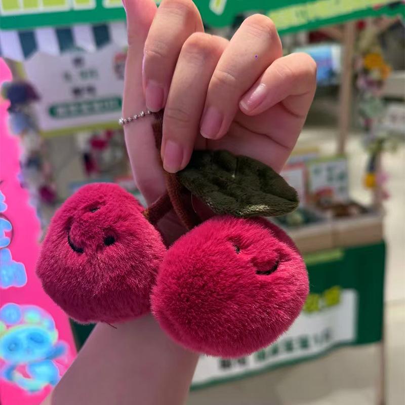 Fun and Cute Cherry Plush Keychain Pendant Simulated Fruit Doll Couple Doll Backpack Hanging Decoration
