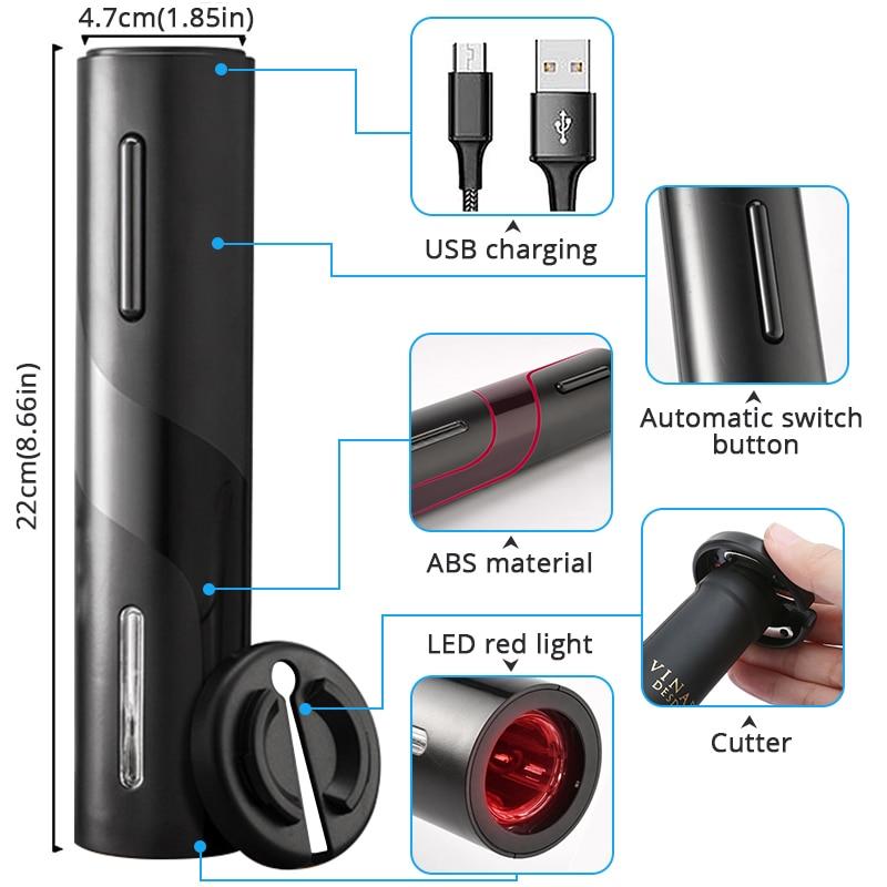 Electric Wine Opener, Rechargeable Automatic Wine Bottle Cork with USB Charging | Holes (Black)