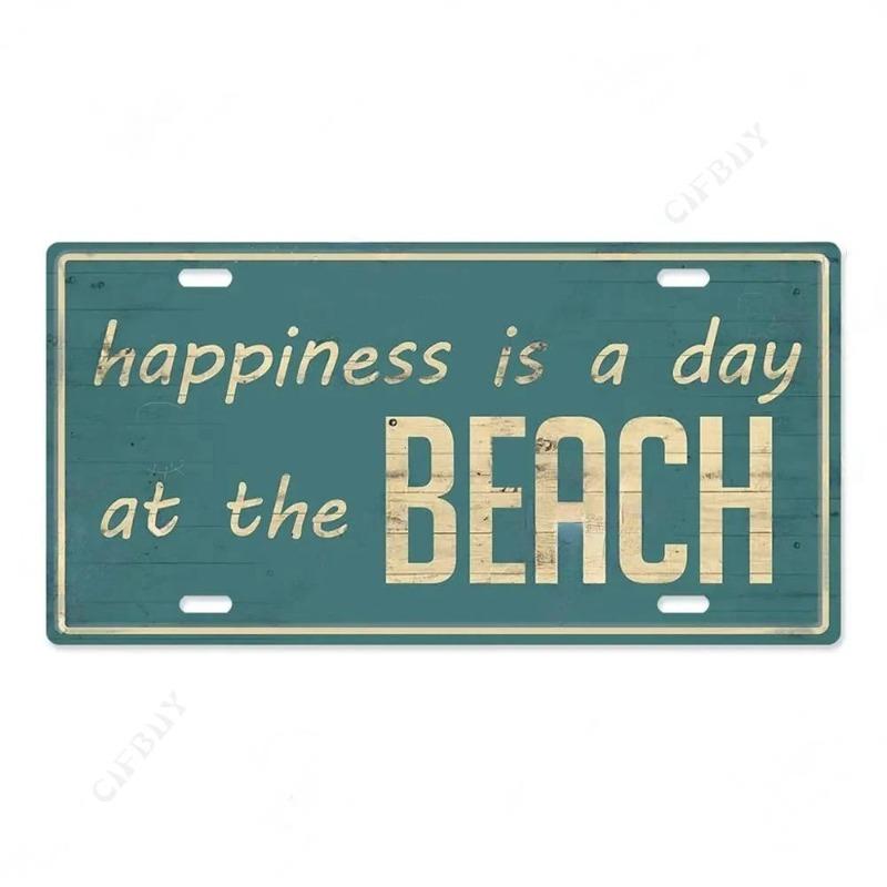 Beach Souvenir License Plate, Seaside Metal Sign 15x30cm