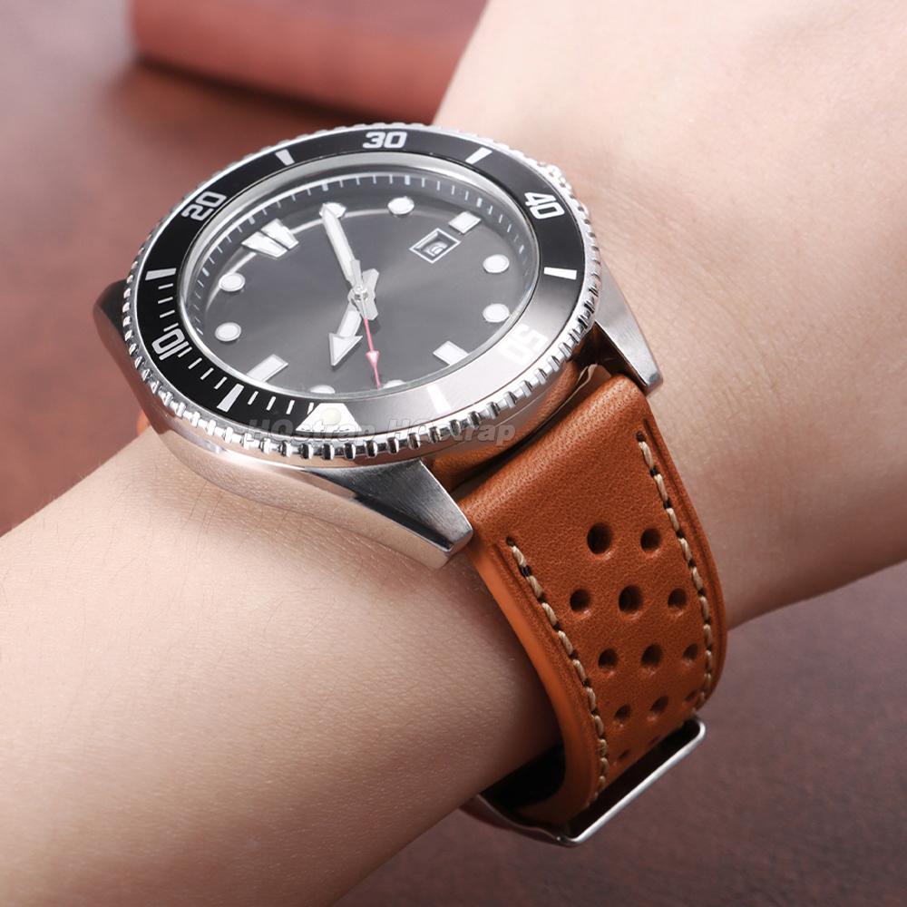 Handgefertigtes Rindslederarmband 18mm 20mm 22mm Vintage Braun Schwarz Leder Uhrenarmband für Seiko Premium Armband Atmungsaktive Armbänder