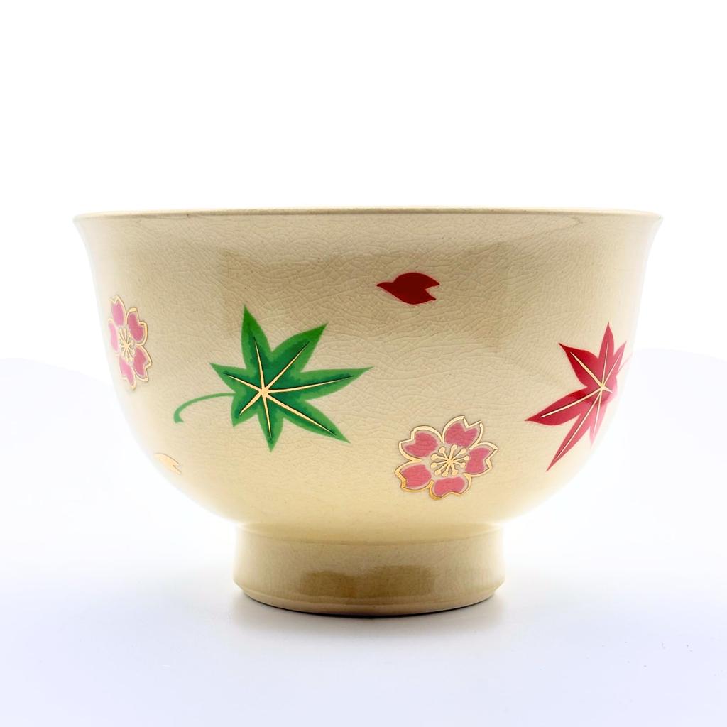 Okadaen Tea Ceremony Practice Set Cherry Blossom Maple Leaf Tea Tea Whisk Matcha Matcha Tea Boxed (Tea Bowl/Unkin & Pattern, Whisk, Scoop,
