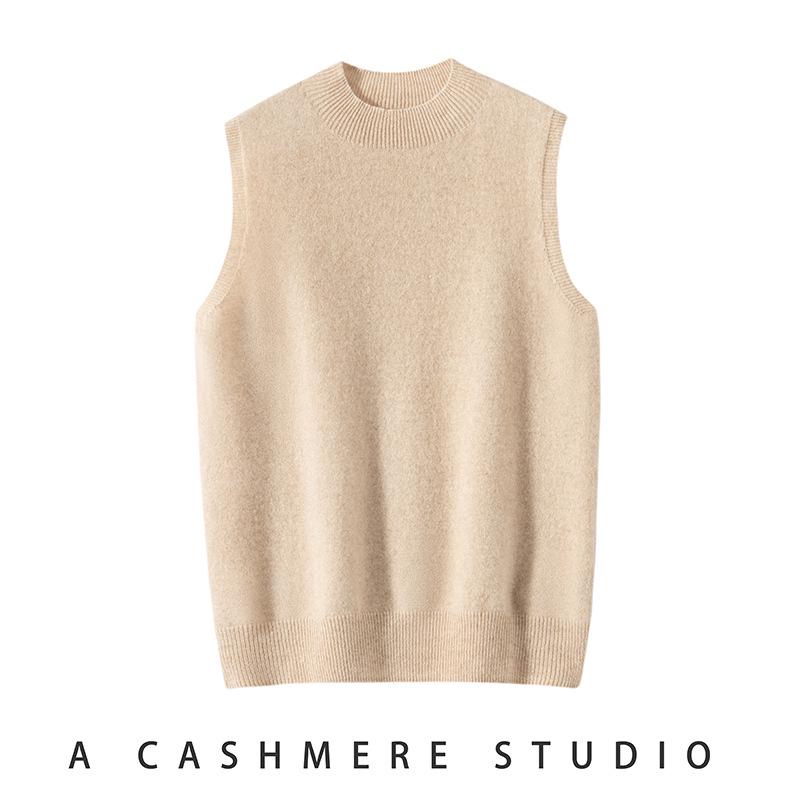 Women's Pure Cashmere High Neck Sleeveless Knit Vest