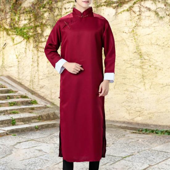 Groommen Tang Suit Vintage Long Sleeve Embroidery Stand Collar Knot Button Closure Stage Performance Autumn Winter Men Chinese Traditional Wedding