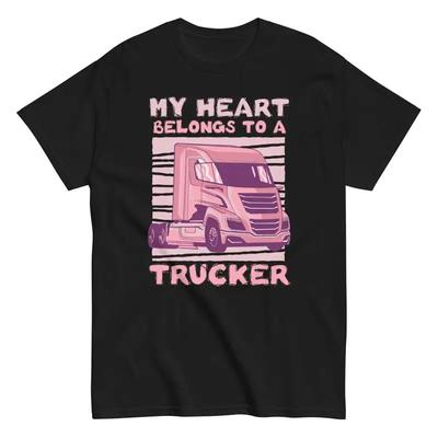 My Heart Belongs To a Trucker T Shirt Trailer Truck Driver Trucking