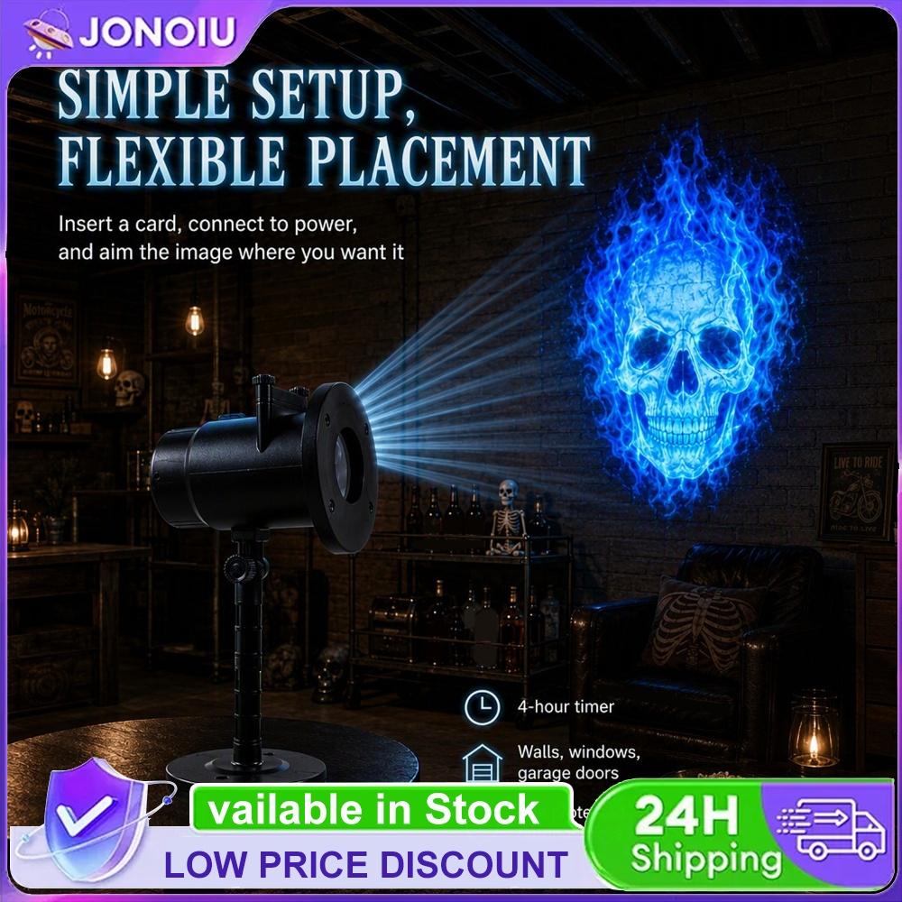 Halloween Skull Dynamic Projector Light 10 HD Slides Outdoor Waterproof Atmosphere Garden Yard Decoration Lamp