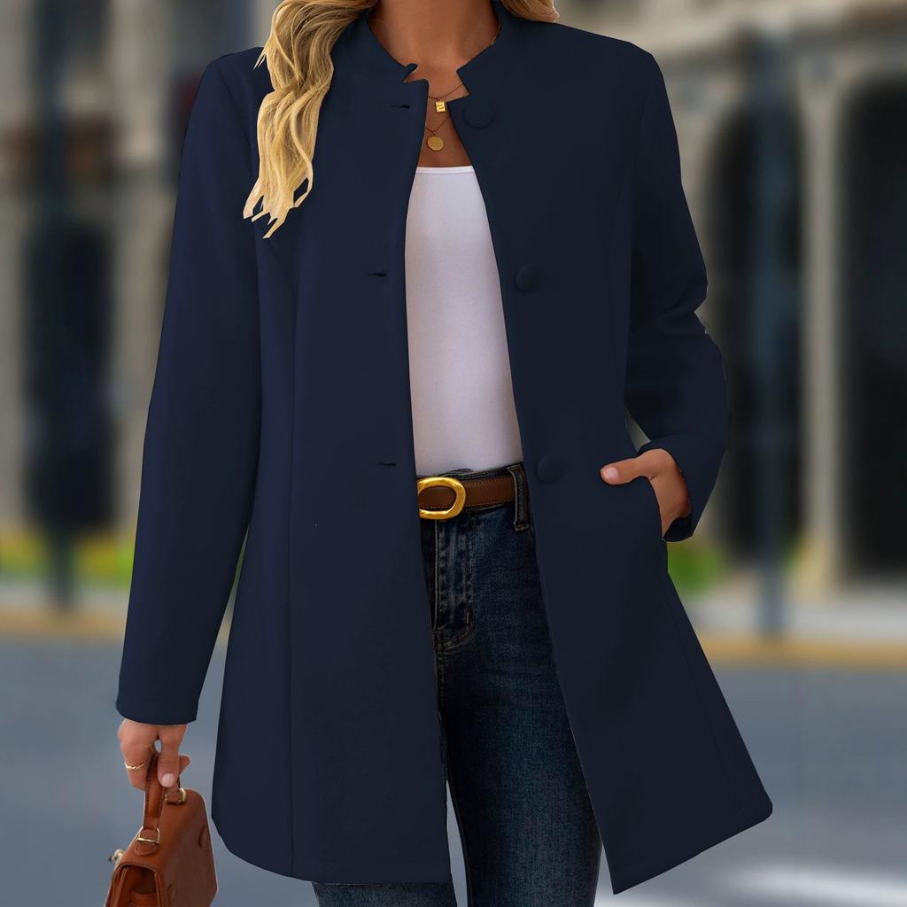 Women S Casual Stand Collar Long Woolen Winter Coat