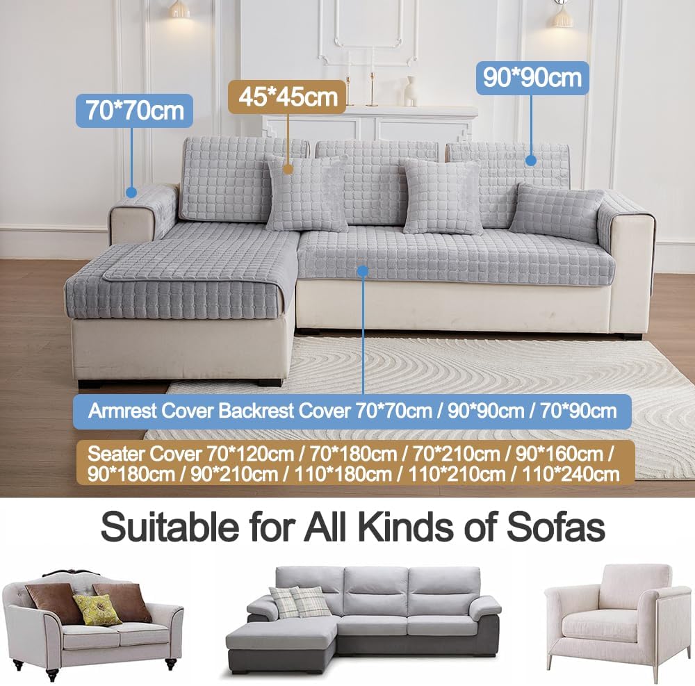 Flannel Quilted Sofa Covers Thick Plush Sofa Slipcover Sofa Cushion Towel for Living Room Furniture Protector for Corner L Shape