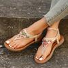 Fashion Summer Bohemain Flat Sandals for Women 2025 Colorful Beaded Decor Clip Toe Roman Sandals Woman Soft Sole Non Slip Beach Shoes