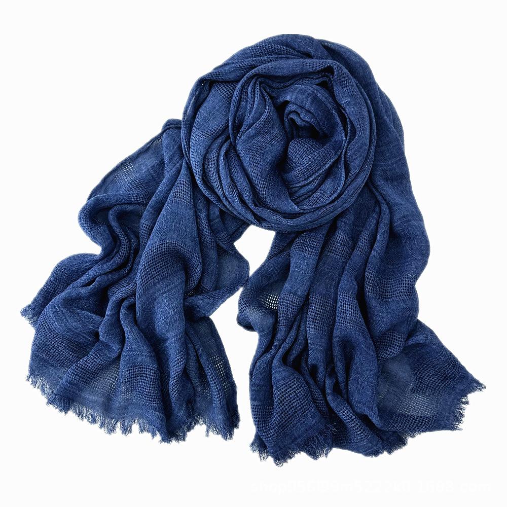 Women's Cotton Scarf Winter Solid Color Jacquard Hollow Literary Style Warm Scarf
