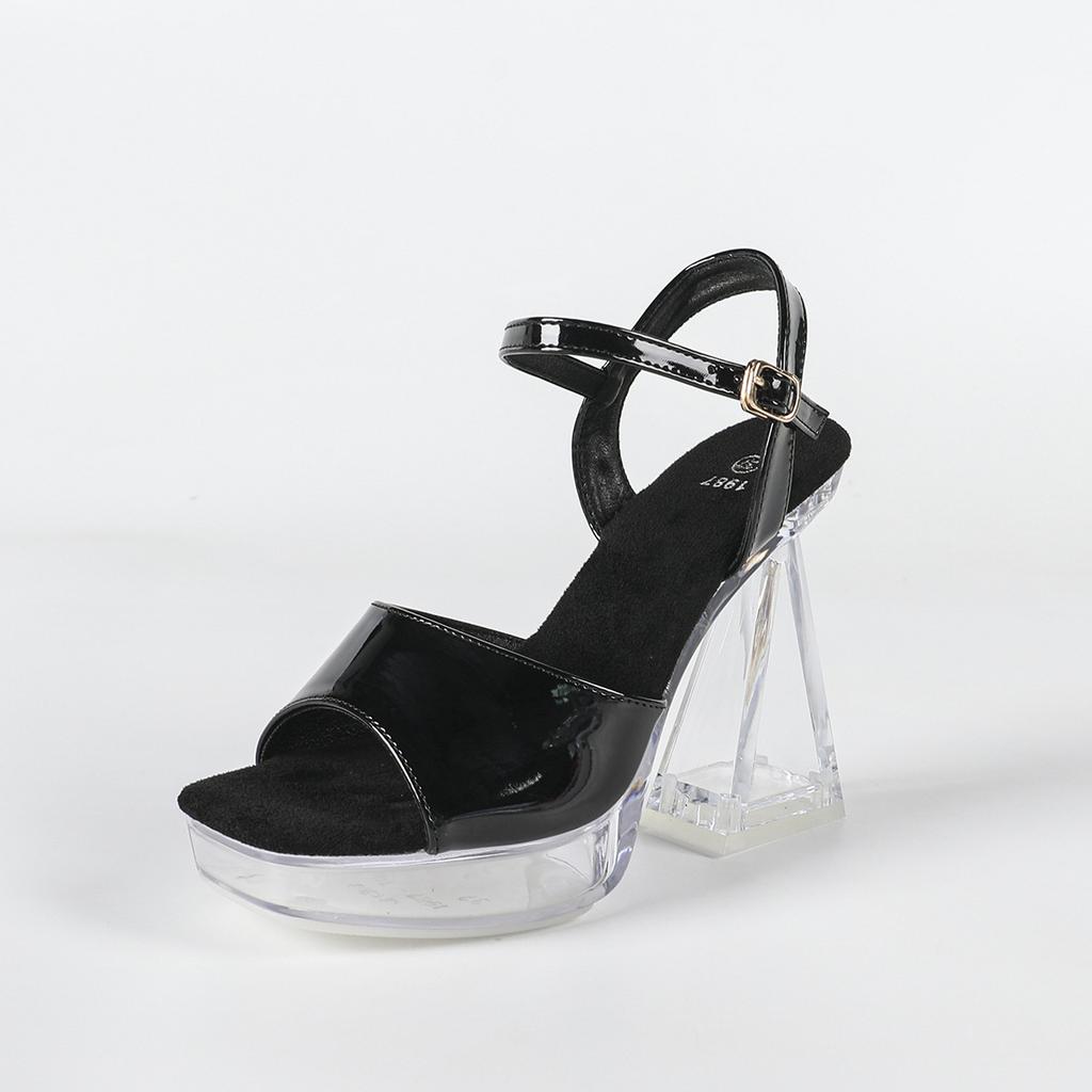New 12CM Fashion Wedding Sexy Car Model Transparent Thick Heel Crystal Square Head Non-slip Sandals