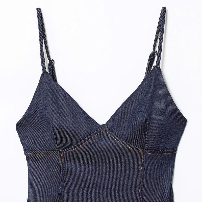 Kaslead New Women clothes Western Style Fashion Simple Twill Frill Sling Top 0858263