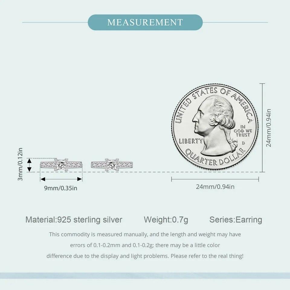 BAMOER 925 Sterling Silver Delicate Mini Line Stud Earrings Sparkling Zircon Earrings for Women Engagement Party Jewelry