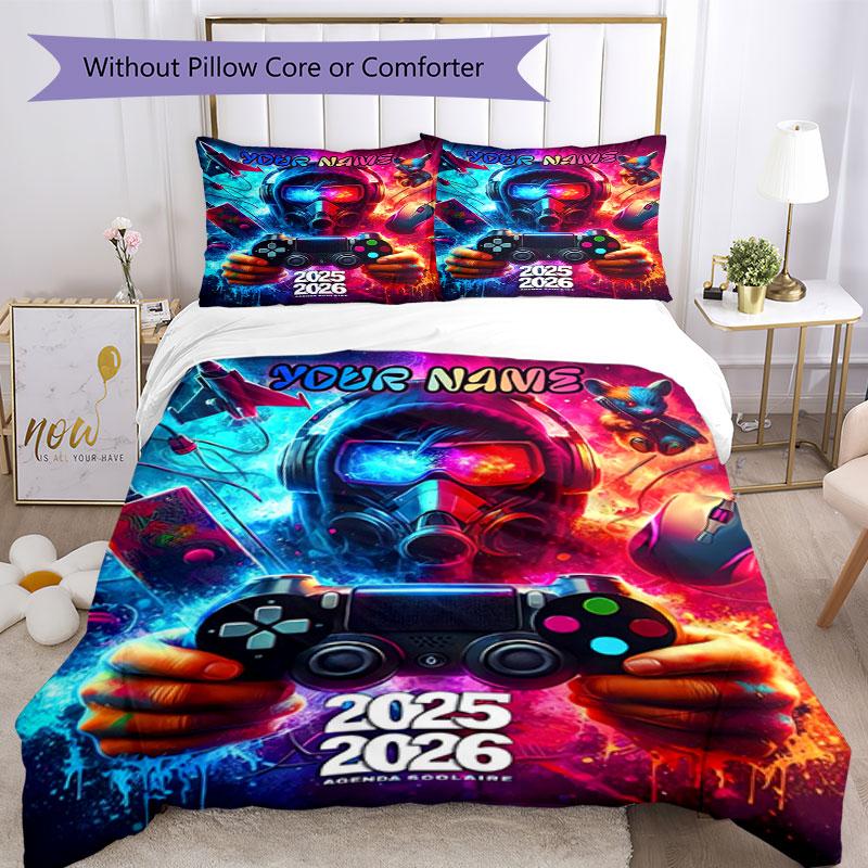 3pcs Custom Name Cyberpunk Future Bedding Set Printed Bedding Set Duvet Cover Closure Includes 1 Duvet Cover & 2 Pillowcases Bedroom Decor