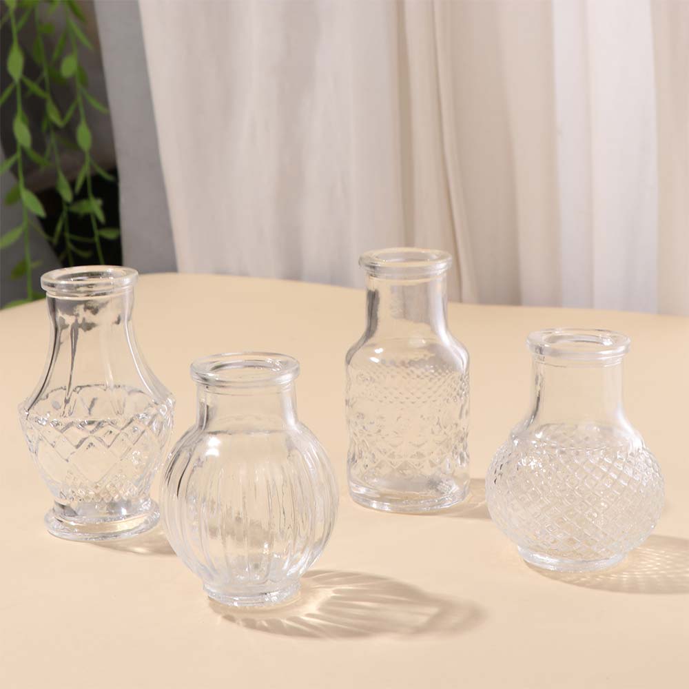 10PCS/SET Crystal Clear Mini Glass Vase Retro Relief Transparent Vase Flower Vase  Hydroponics Plant