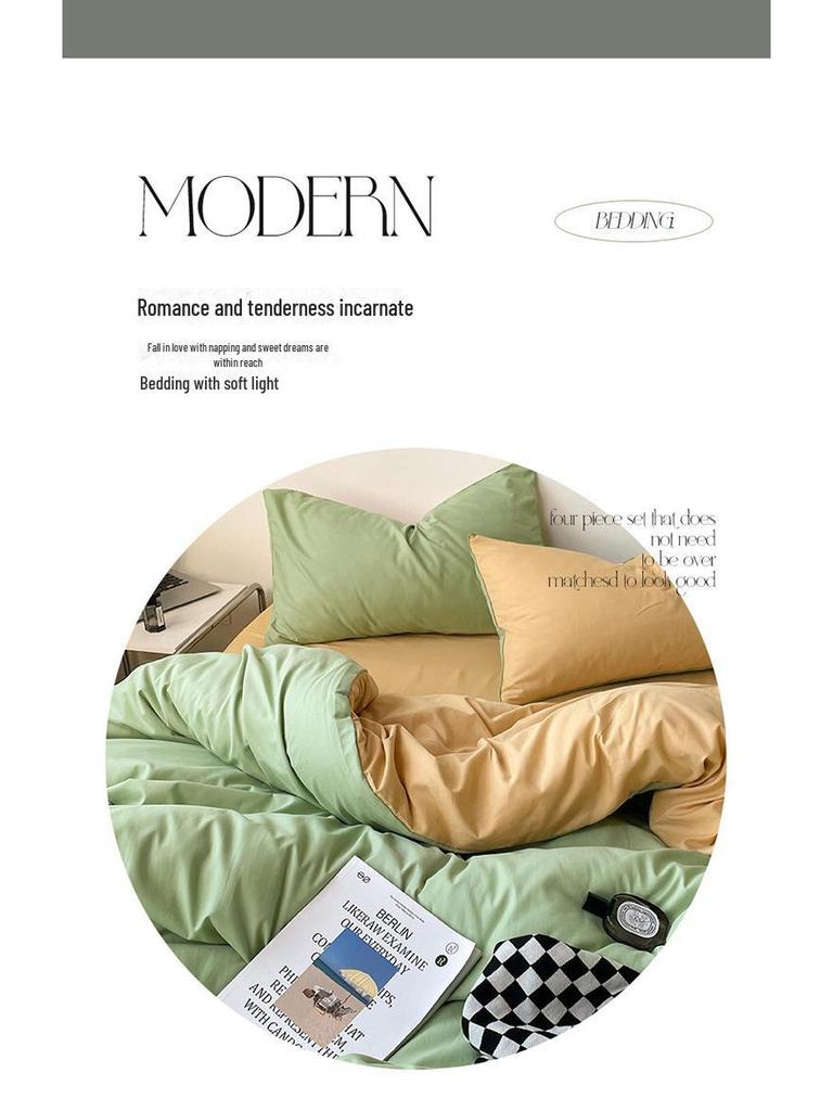 Japanese Solid Color Bed Set - Skin-Friendly, Breathable Sheets and Quilt Cover for Dormitories