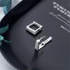925 Sterling Silver Crystal Double Rows Square Charm Stud Earrings for Women Girl Elegant Party Jewelry Prevent Allergy Eh313
