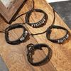 Totenkopf-Piraten-Lederarmband, Sternmuster, gewebter Metall-Rock-Party-Schmuck