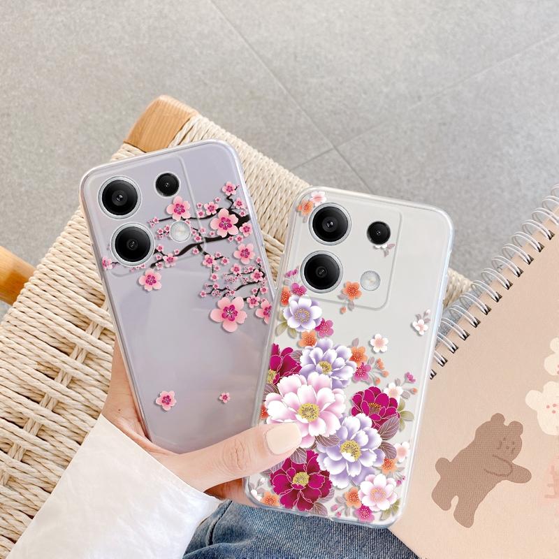 Flower Soft Clear Silicone Case For Xiaomi Redmi Note 13 14T 15 Samsung A55 A35 S24 FE iPhone 15 Huawei Honor 200 Camera Protective Shockproof Cover