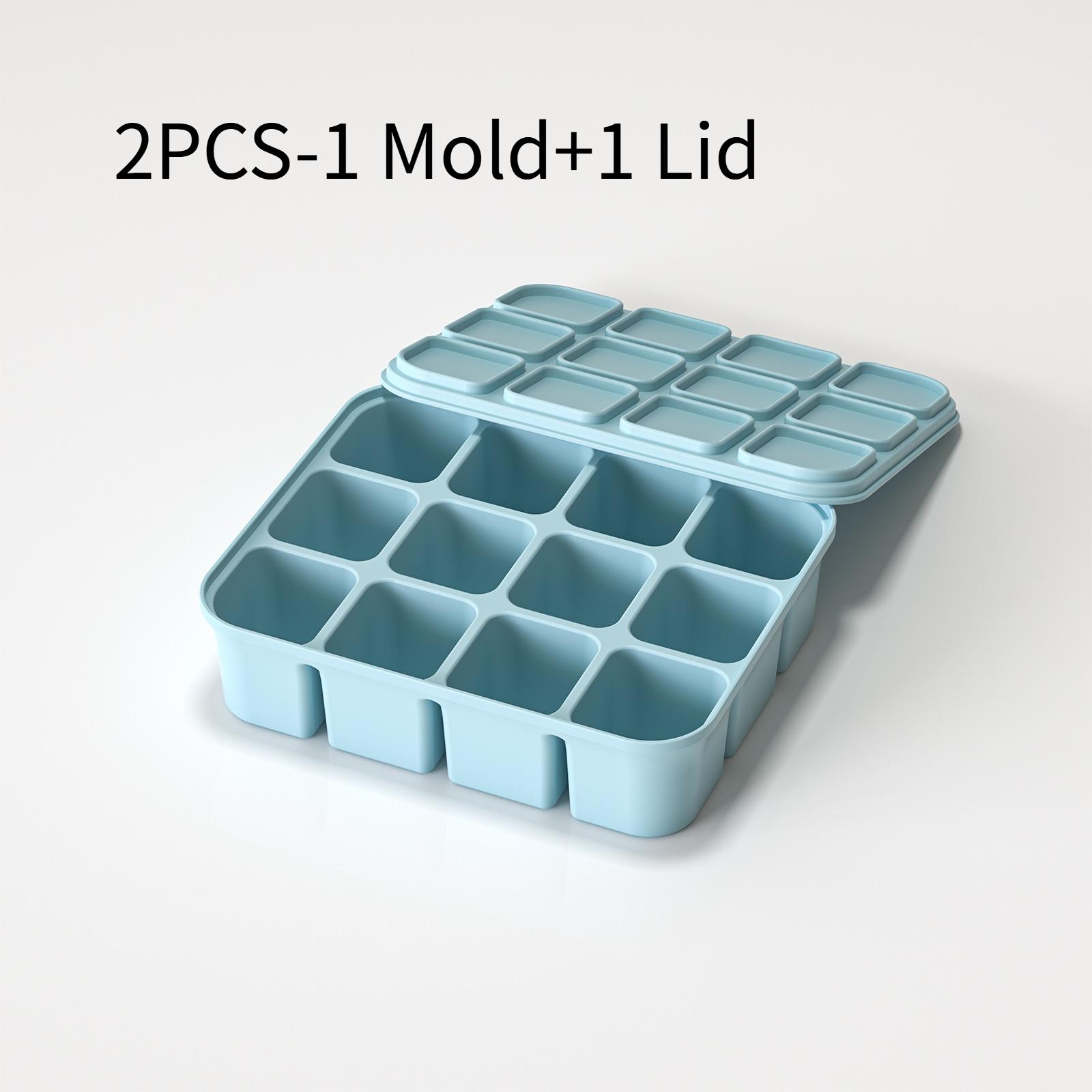 

2PCS [1 Mold+1 Lid] 12 Grid Covered Ice Cube Mold, Flexible Mold, Suitable for Ice Cube Making, Ice Cream Making, Reusable синий