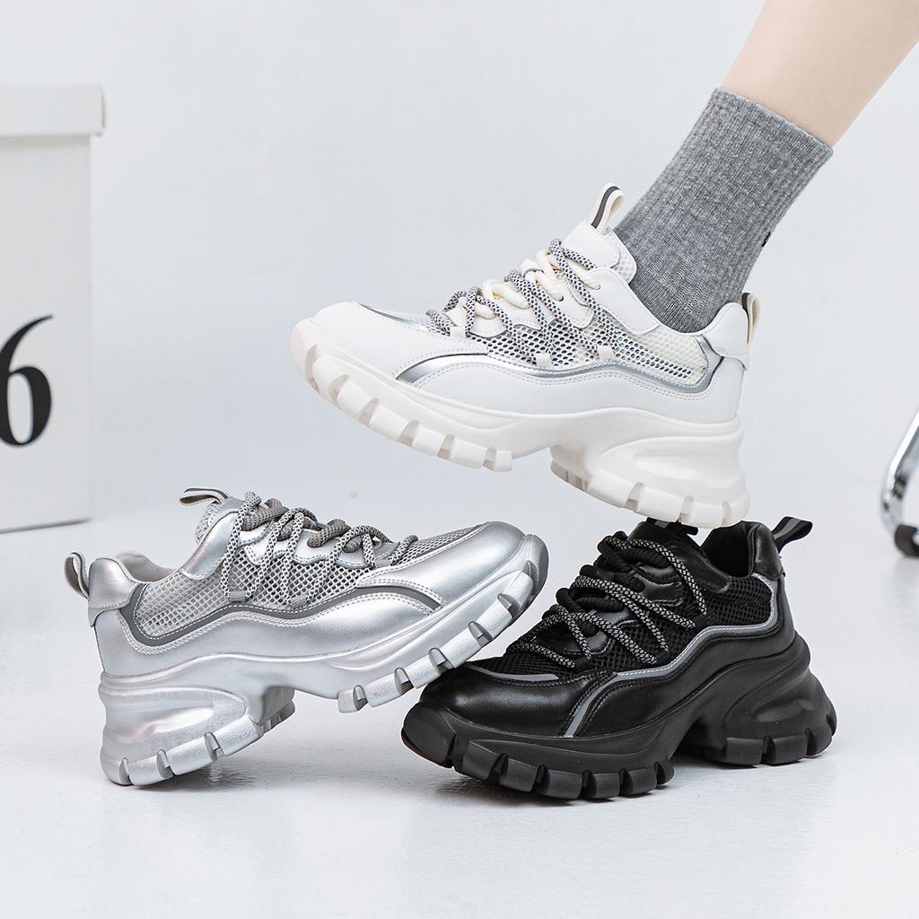 Moon Falling Pedestrian 2025 Leather Little White Shoes Women's Platform Dad Shoes Women's Sports Fashion Casual Net Shoes Women's Comfort