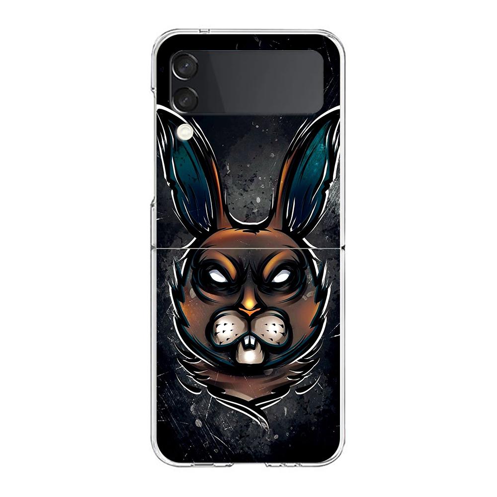 Phone Cover For Samsung Galaxy Z Flip 6 5 4 Case Transparent For Samsung Z Flip 3 Hard PC Foldable Shell Cute Graffiti Rabbit