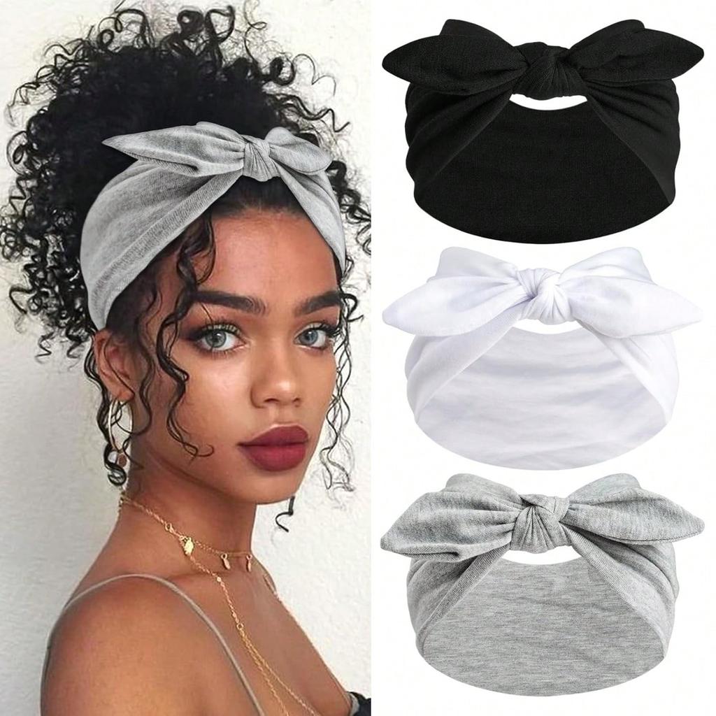 Women Bowknot Rabbit Ear Headband, Boho Style Extra Wide Cute Rabbit Ear Knotted Headband, Paisley Pattern Elastic Solid Bow Hair Accessories