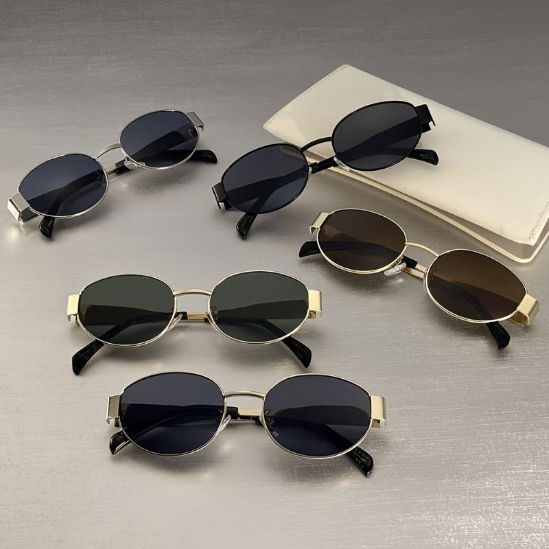 5pcs Elegant Oval Fashion Glasses for Women Men Classic Metal Frame Black Lenses Perfect for Pos Music Festivals