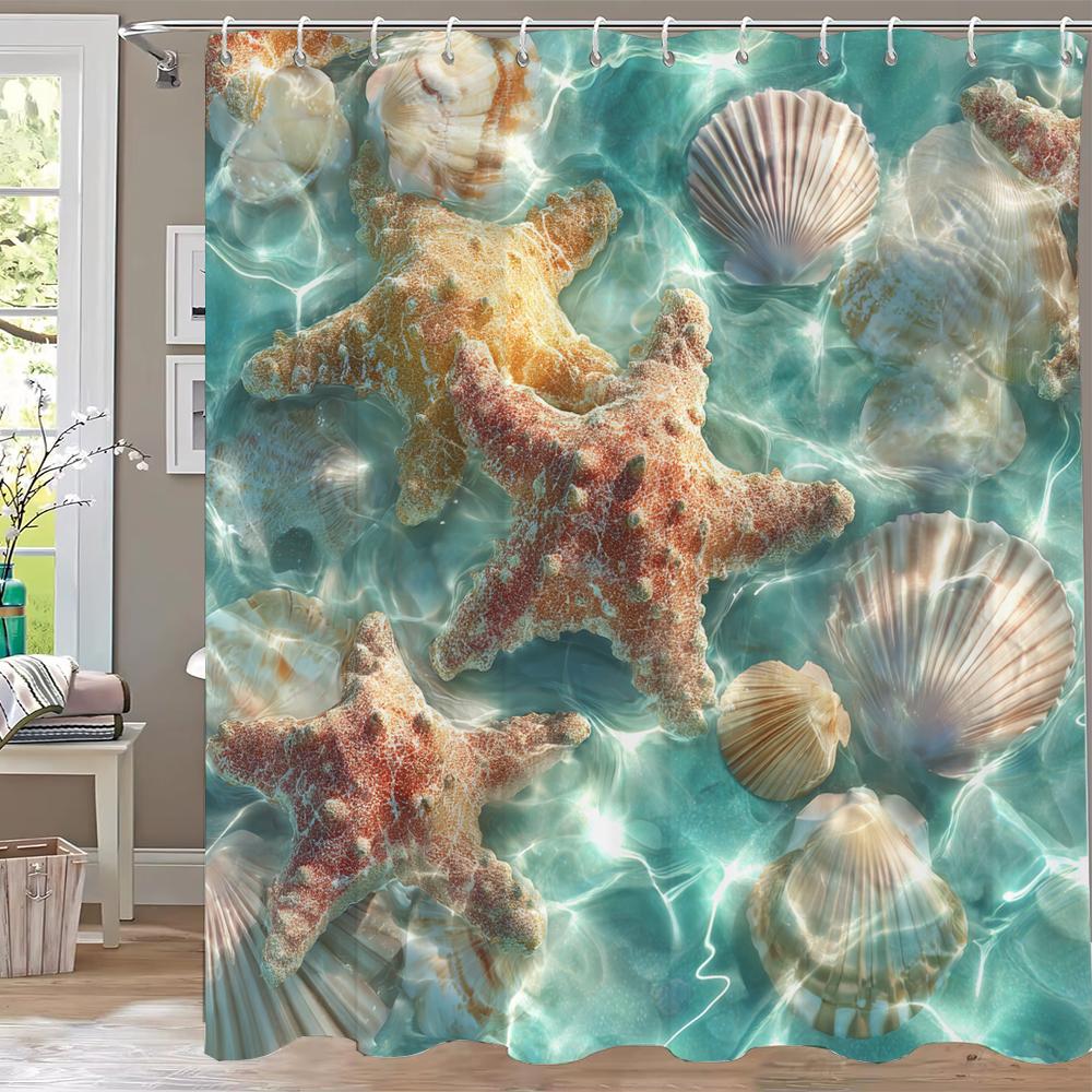 Sea Shell Starfish Style Shower Curtain 3D Printing Fabric Ocean Turtle Bathroom Curtains For Home Decoration Curtain With Hooks