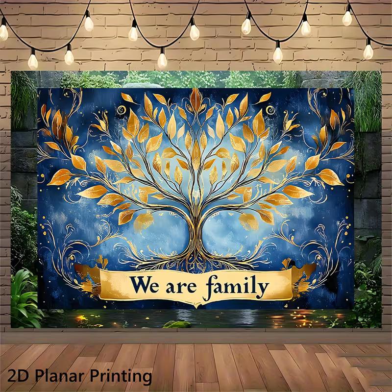 2D Luxury Golden Life Tree Family Gathering Portrait Photography Backdrop Decor 47.2x31.5inch/120*80cm