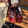 Mode Flache Mode Schnallenriemen Damen Mary Janes Ballerinas Schuhe Weiblich Runde Zehenpartie Schuhe Flock Damen Ballerinas Tanzschuhe