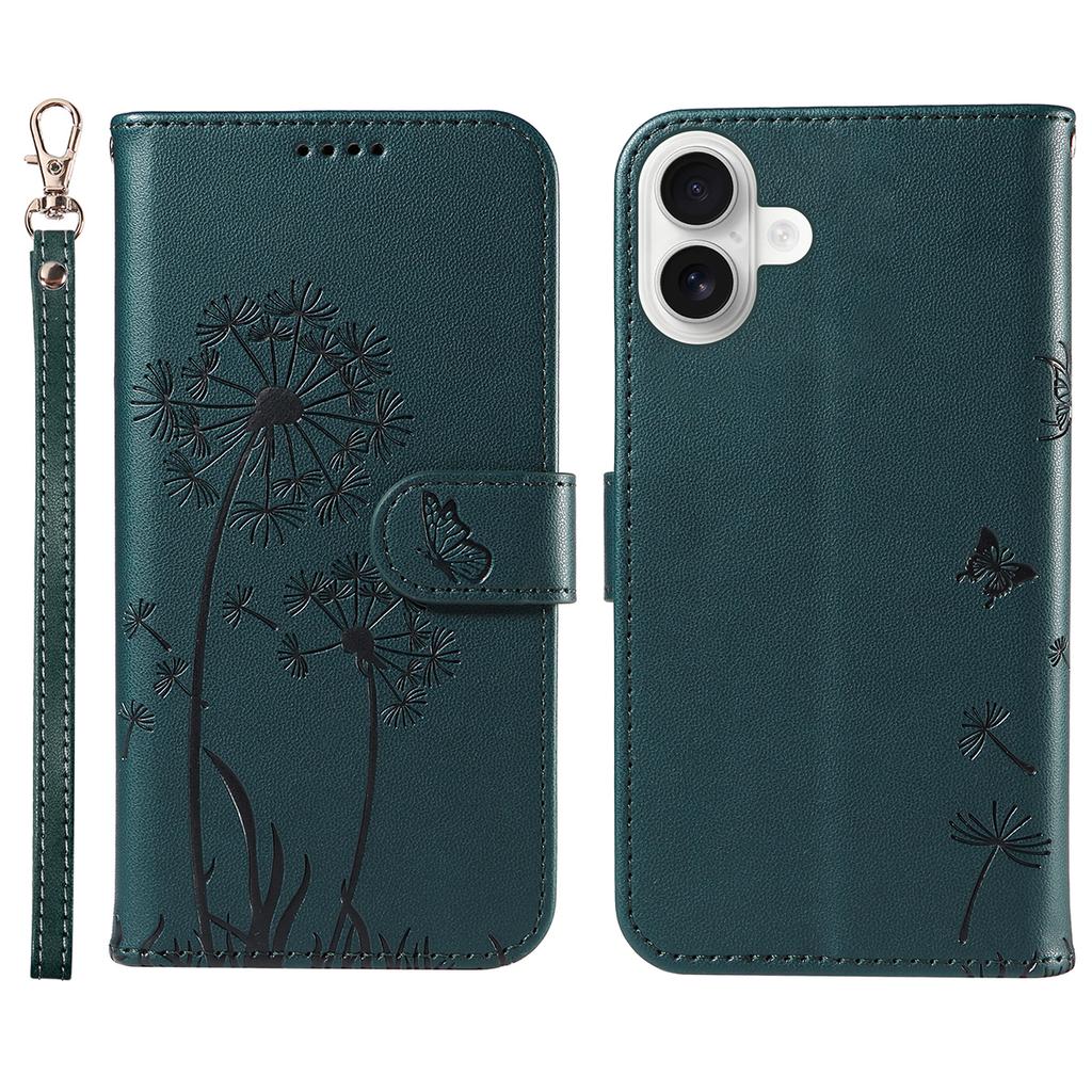 For iPhone 16 Plus Leather Case Wallet Phone Cover Dandelion Imprint