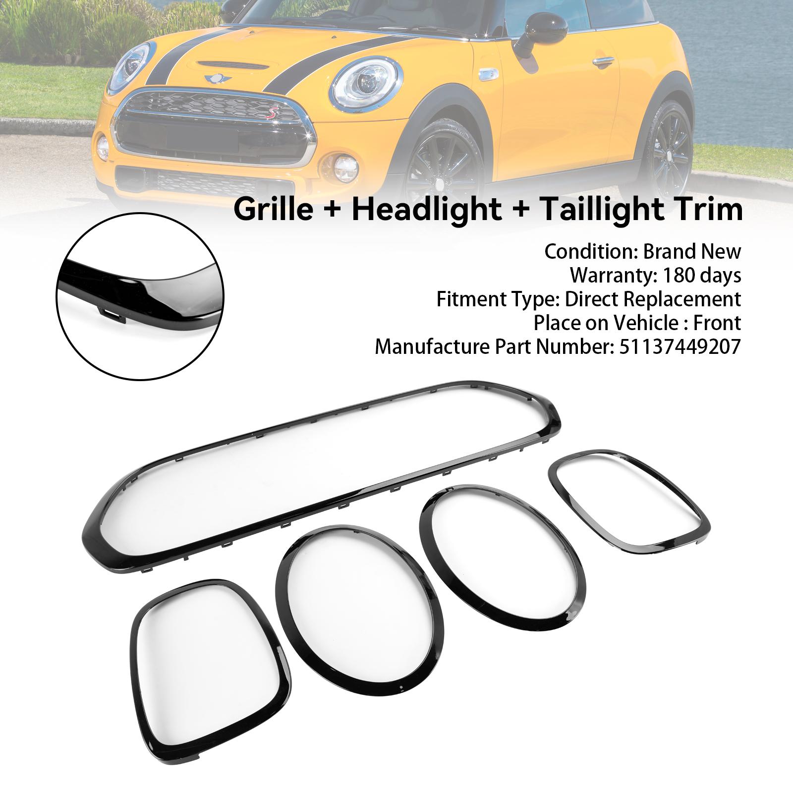 

Black Grill + Headlight + Taillight Trim Fit Mini Cooper F55 F56 F57 2014-21