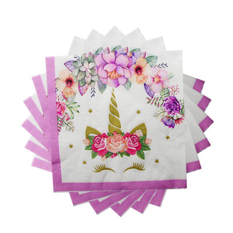 

Набір для вечірки з єдинорогами: Рожеві паперові тарілки, серветки, столові прибори та скатертина для дитячого дня народження.