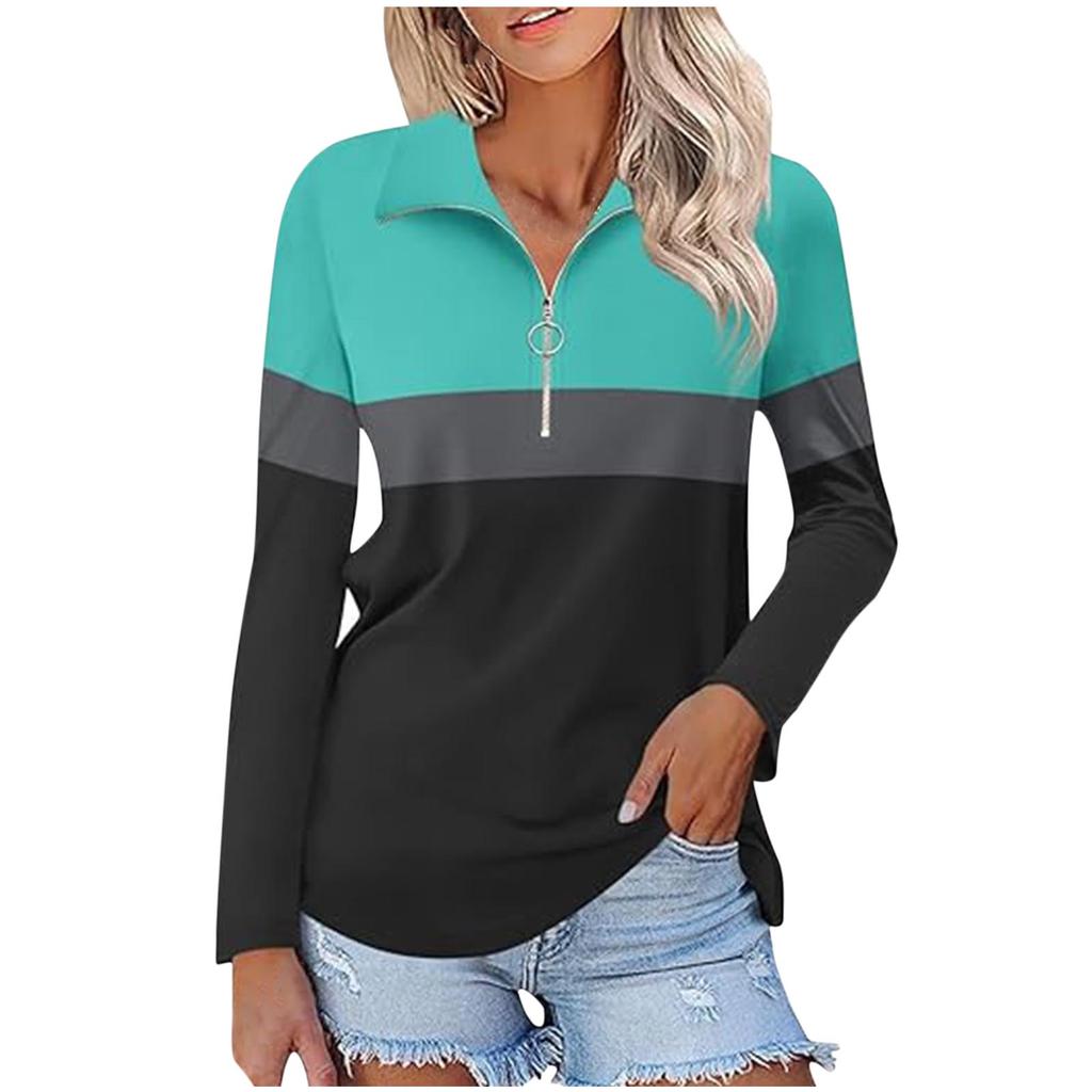 Women's Casual Versatile Fashion Trend Color Matching Zipper Long Sleeve