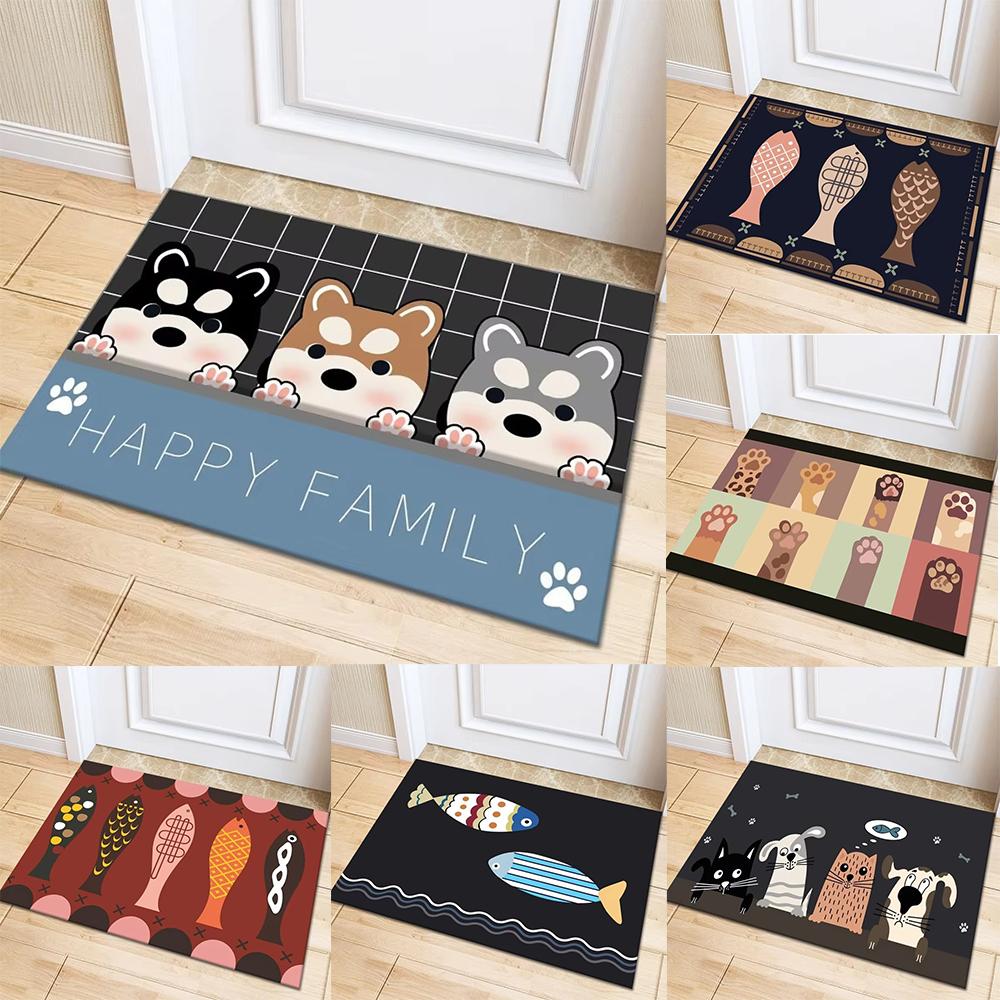 Uroczy Kreskówkowy Zwierzaki Motyw Rybny Wycieraczka z Uroczymi Wzorami Psów Kotów Ryb Miękki Dekoracyjny Dywanik Wejściowy do Domu Wewnątrz