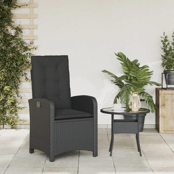 VidaXL Chaise inclinable de jardin avec coussins noir résine tressée 365161