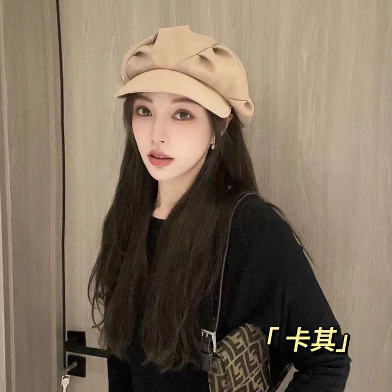 

Autumn and winter new cloud hat fashionable versatile octagonal women s hat big head circumference temperament showing face beret women One Size