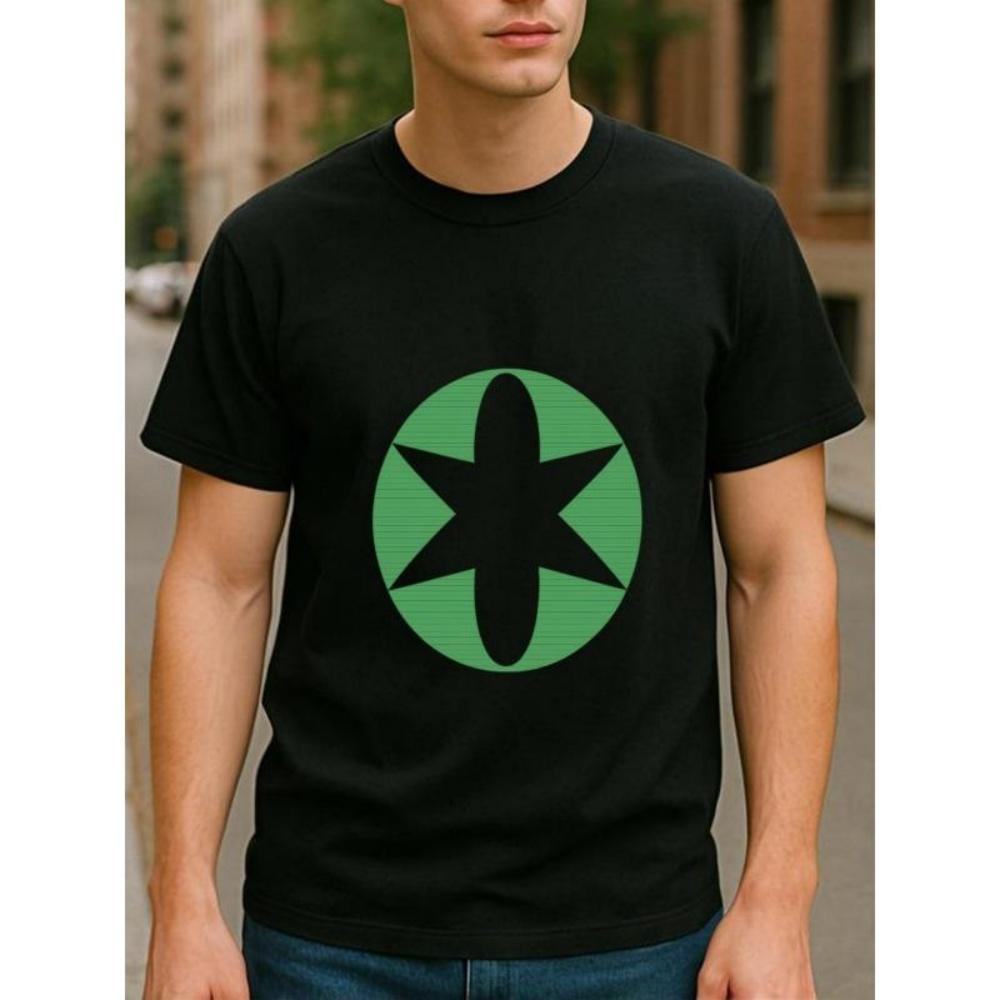 

European Sizes Retro Green and Black Contrasting Star-shaped Pattern Printed Casual Versatile Top, Casual Short-sleeved T-shirt S чёрный