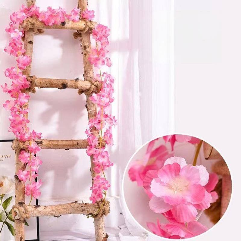 2Pcs Wedding Party Backdrop Diy Home Garden Decor 180Cm Artificial Cherry Blossom Garland Fake Flower Vine Wall Decoration