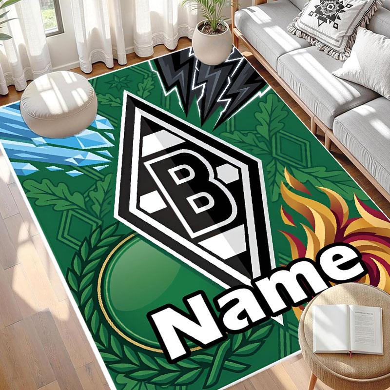 Benutzerdefinierter Name Personalisierter Borussia Mönchengladbach Druckteppich, Vielseitiger Wohnkulturteppich, für Spielzimmer, Wohnung, Balkon, Eingangsbereich, Flur Geschenk