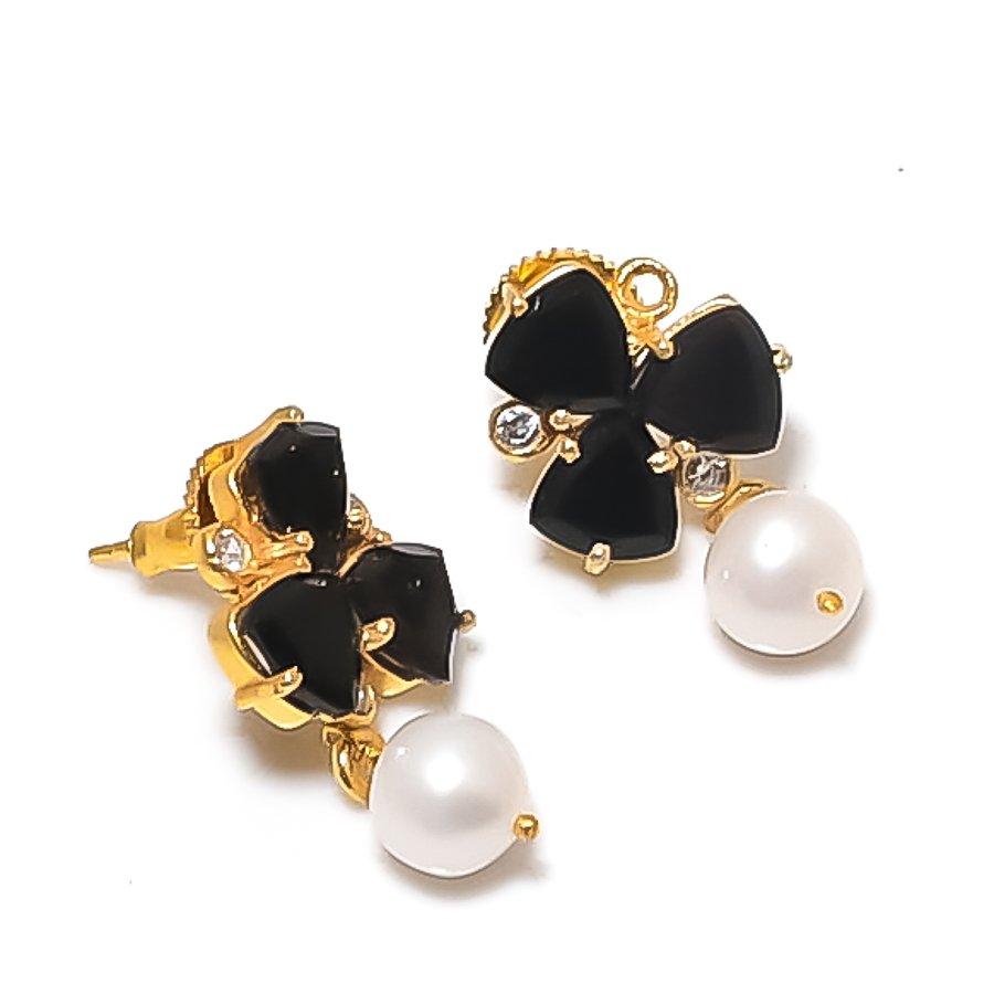 

Black Spinel, Pearl Gemstone 925 Sterling Silver Jewelry Earring 1.06 KJ-734