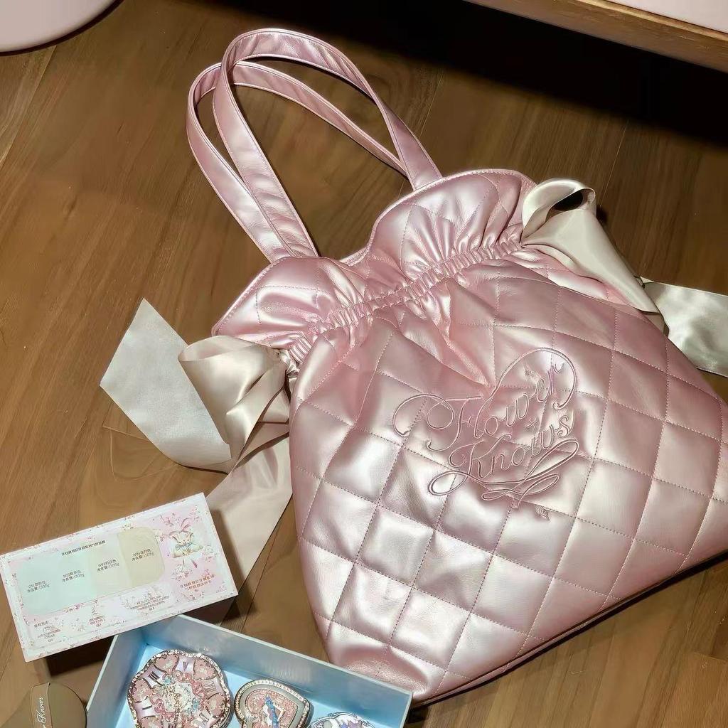 Flower Knows Bonnie Garden Limited Pink Satin Quilted Shoulder Bag